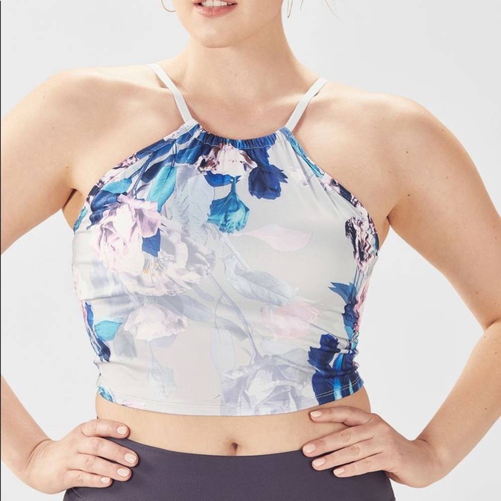 Fabletics XL Floral High-Neck Bra - Blue and Pink